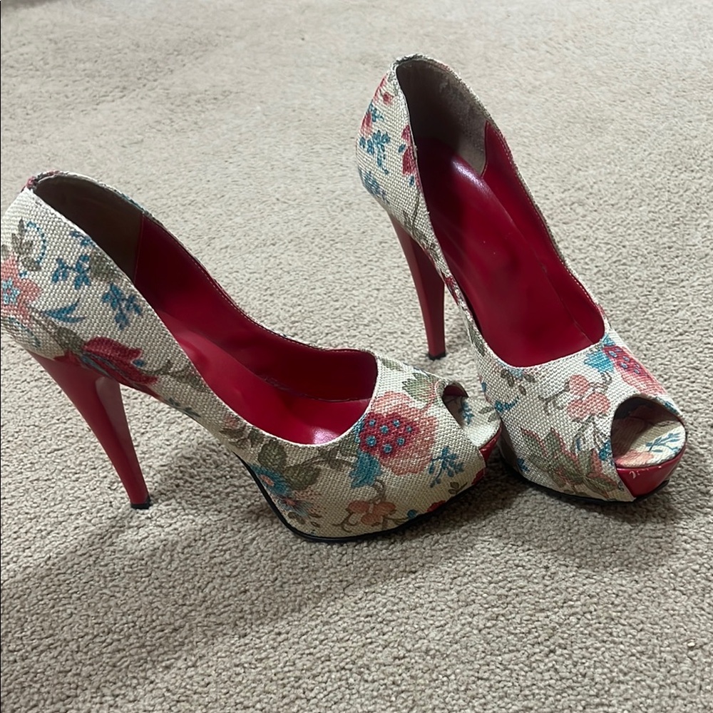 COPY - Floral Peep-Toe Heels